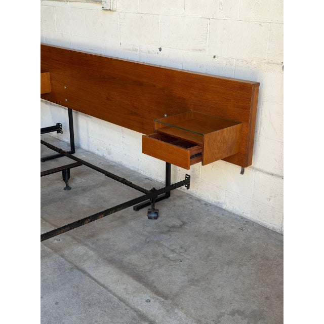 Teak Queen Size Bed Frame Headboard Floating Nightstands Denmark Mid-Century Modern 1970s For Sale In Los Angeles - Image 6 of 10