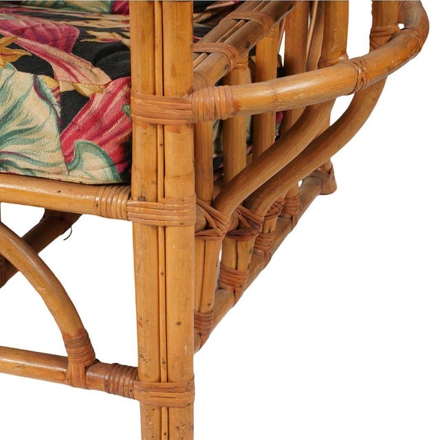 1950s Rare MCM Stepped Rattan Sofa Chair Ottoman Livingroom Set W/ Built in End Tables For Sale - Image 12 of 15