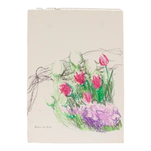 Patch of Tulips 20th Century Pastel on Paper
