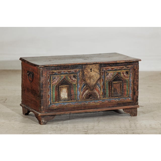 Antique Indian Painted Chest with Hinged Lid and Traces of Original Mirrors For Sale - Image 17 of 18