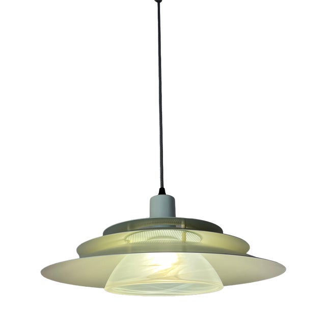 White Louvered Lamp with Marbled Glass from Jeka For Sale
