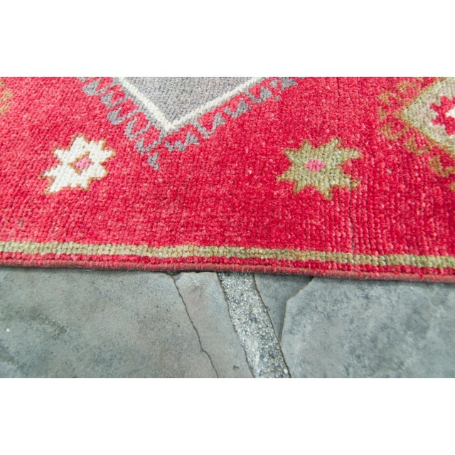 1950s Vintage Red Lake Van Geometric Wool Wide Hand Knotted Runner For Sale - Image 9 of 11