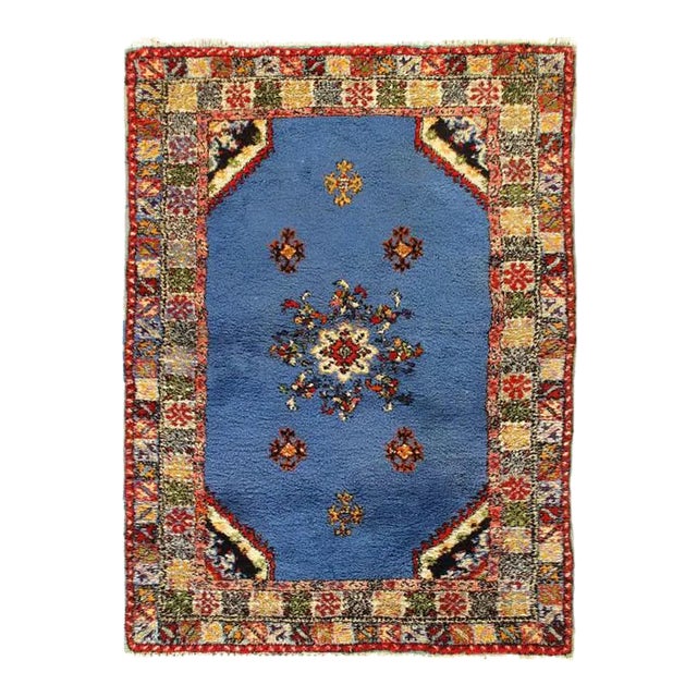 1940s Blue Hand Knotted Vintage Authentic Moroccan Rug For Sale