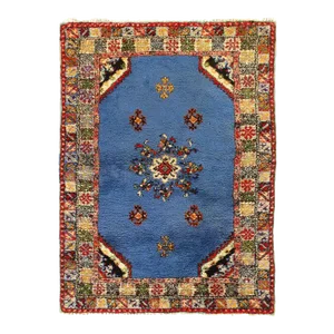 1940s Blue Hand Knotted Vintage Authentic Moroccan Rug