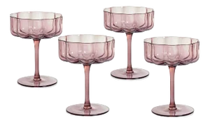 Reinhard 4-Piece Set Handblown Coupe Glasses, Aubergine