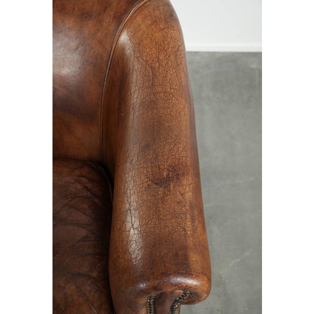 Brown Vintage Club Chair in Sheepskin Leather For Sale - Image 8 of 14
