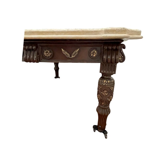 Early 20th Century Early 20th Century Neoclassical Revival Carved Wood & Marble-Top Library Table on Casters For Sale - Image 5 of 18