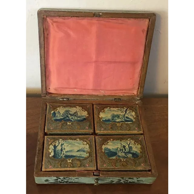 Antique 18th Century Belgian Grand Tour Lacquer Paint Decorated Wood Jewelry Trinket Box For Sale - Image 11 of 13