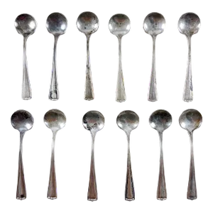 Estate Sterling Silver Art Deco Era Individual Salt Spoons, Set of 12