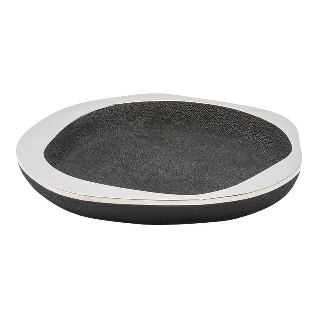 Bowl in Black Shagreen With Stainless Steel Details by R&y Augousti For Sale
