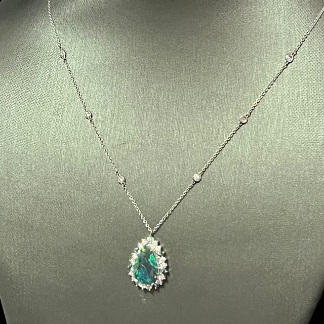 Natural Opal Diamond Pendant W/ Gold Chain 3.25 TCW GIA Certified For Sale - Image 9 of 12