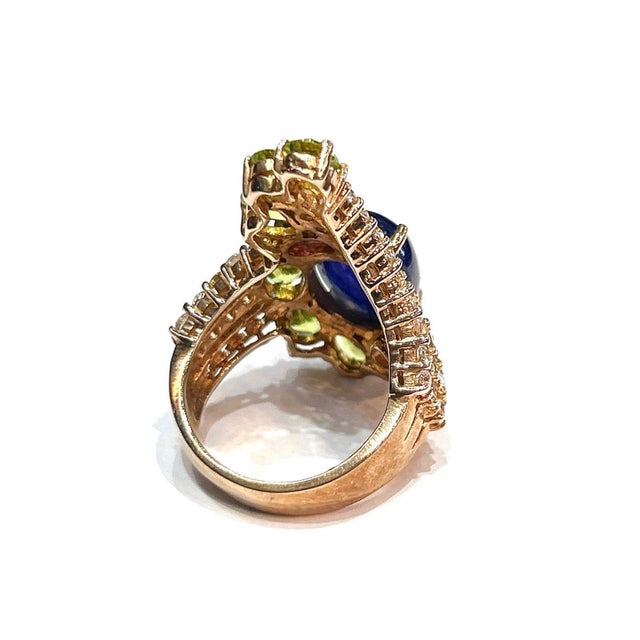 Blue Bochic “Orient” Blue Sapphire & Multi Gem Cocktail Ring In 18K Gold & Silver, Size 6.5 For Sale - Image 8 of 8