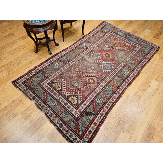 Red Antique Caucasian Kazak Area Rug, Handwoven Allover Design, Red & Green, 5' x 8' For Sale - Image 8 of 18