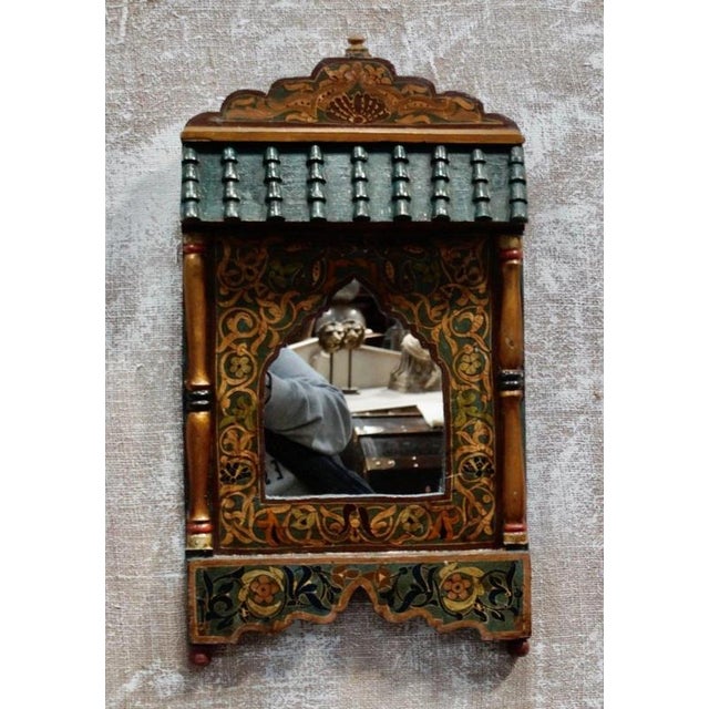Antique Kashmiri Indian Painted Wall Mirror, 1890 For Sale - Image 4 of 11