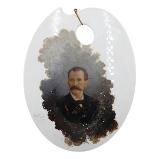 Oil Portrait on Large Vintage Oval Ceramic Artists' Palette For Sale