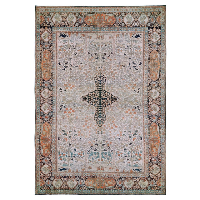Zabihi Collection Pictorial Paradise Antique Tabriz Oversize Tree of Life Rug For Sale - Image 15 of 18