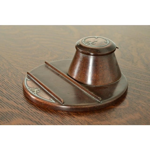 Heintz Arts & Crafts Sterling Silver on Bronze Inkwell With Pen Tray For Sale - Image 13 of 13