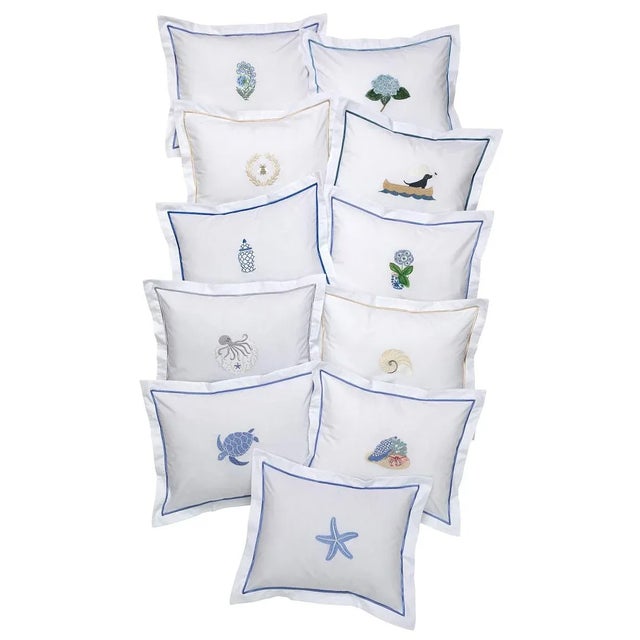 2020s Blue Three Starfish Boudoir Pillow Cover, Embroidered For Sale - Image 5 of 5