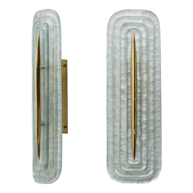 Modern Murano Glass Teal and Brass Sconces, Italy, 2000, Set of 2 For Sale