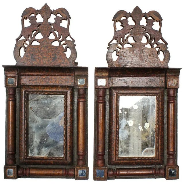 Pierced Crest Courting Mirrors - a Pair For Sale - Image 11 of 11