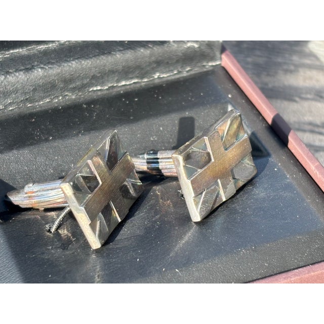 Pair of Dunhill Cufflinks - Sterling Silver, Original Boxes + Manual, Union Jack Flag For Sale - Image 4 of 11