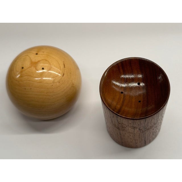 Mid 20th Century Mid-Century Modern Geometric Two-Tone Nesting Wood Salt and Pepper Shakers For Sale - Image 5 of 12