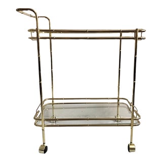 Reserved for Elyse -1970s Mid-Century Modern Brass Faux Bamboo Bar Cart For Sale