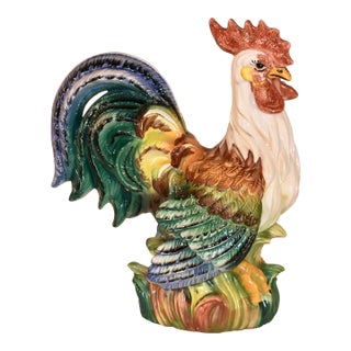 Italian Terracotta Hand-Painted Rooster Sculpture, Circa 1980's For Sale