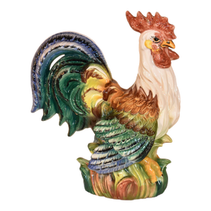 Italian Terracotta Hand-Painted Rooster Sculpture, Circa 1980's