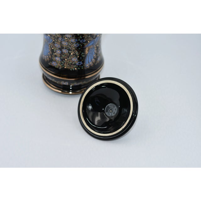 1970s Anapale Greece Back Lidded Canister Jar 24k Gilded Hand Painted Peacock Birds For Sale - Image 9 of 9