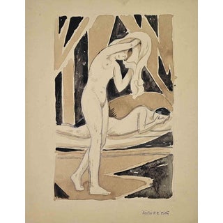 Paul Emile Colin, Two Nude Women, Mixed Media For Sale