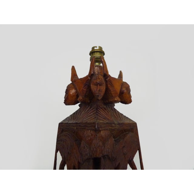 1950s Large Vintage Table Lamp in Carved Wood, 1950s For Sale - Image 5 of 11