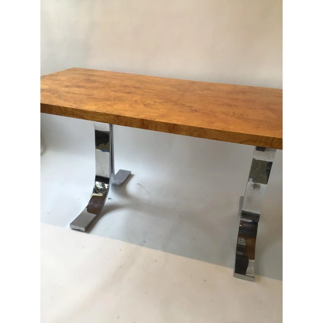 1980s Milo Baughman Style Burl Wood Dining Table / Desk with Chrome Base For Sale In New York - Image 6 of 13