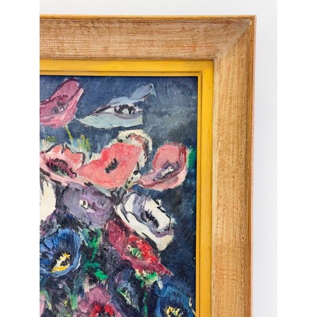 Royal Blue French Modernist Oil on Canvas Still Life of Anemones, Nice, France For Sale - Image 8 of 15