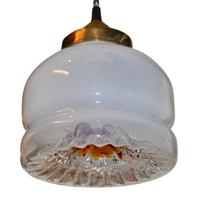 White & Gold Murano Glass Ceiling Lamp, 1960s For Sale