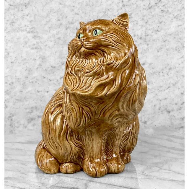 Mid-Century Modern Mid-Century Large Porcelain Long-Haired Brown Cat Sculpture For Sale - Image 3 of 11
