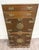 This is a gorgeous vintage Japanese tansu style oak cabinet with striking engraved brass hardware, two drawers, and...