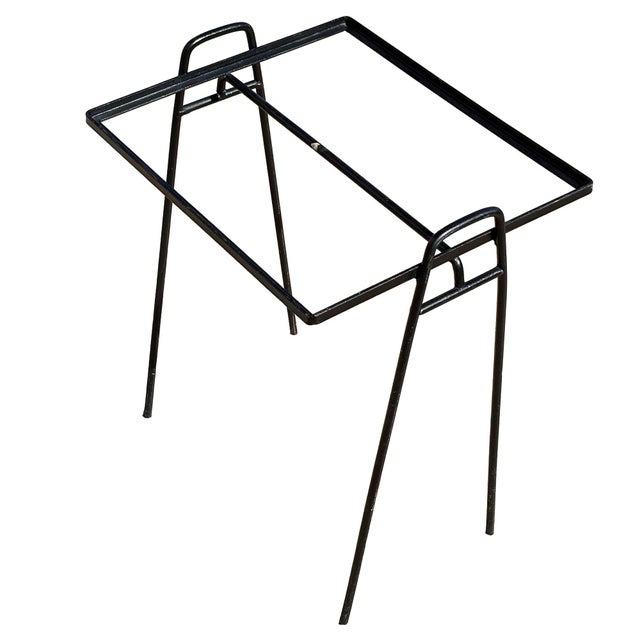 Mid-Century Modern 1950s Mid-Century Geometric Black Iron Patio/Outdoor Side Drinks Table W/ Glass Top For Sale - Image 3 of 5