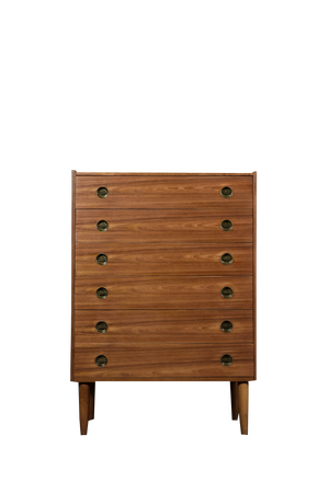 Mid-Century Danish Modern High Teak Highboy Chest of Drawers with Brass Handles, 1960s