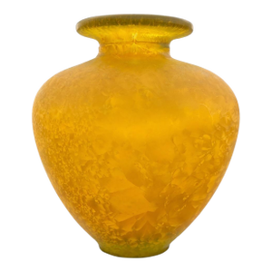 Hand-Blown Amber Studio Art Glass Vase With Internal Crystalline Feathering
