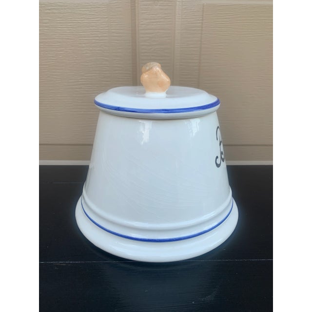 White Vintage French “Bone Jour” Blue and White Porcelain Dog Treat Jar For Sale - Image 8 of 12