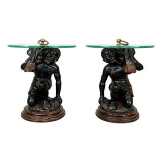 Pair of Mid-Century Modern Wood Carved Venetian Blackamoor Pedestal/Stands For Sale