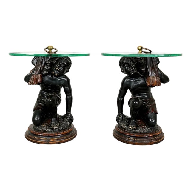 Pair of Mid-Century Modern Wood Carved Venetian Blackamoor Pedestal/Stands For Sale