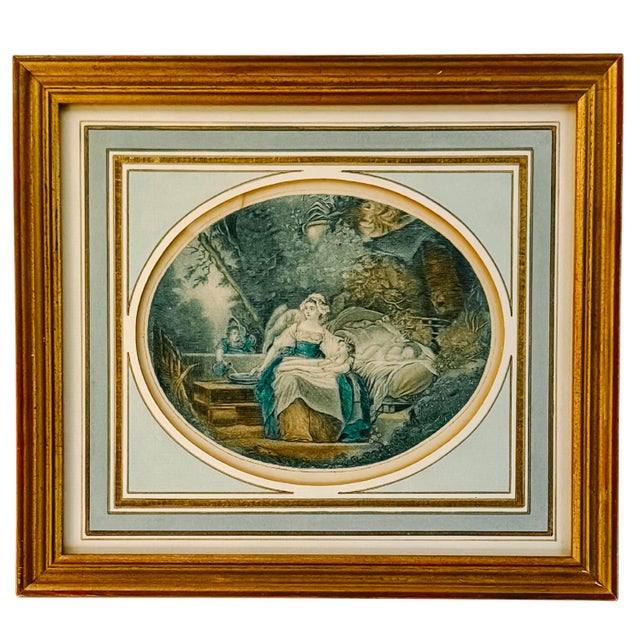 French Pair of Early 20th Century Louis XVI Style French Stipple Engravings Reproduction For Sale - Image 3 of 6
