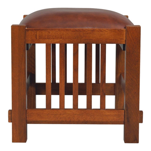 Mission Spindle Stool - Quarter Sawn Oak & Leather - Walnut For Sale
