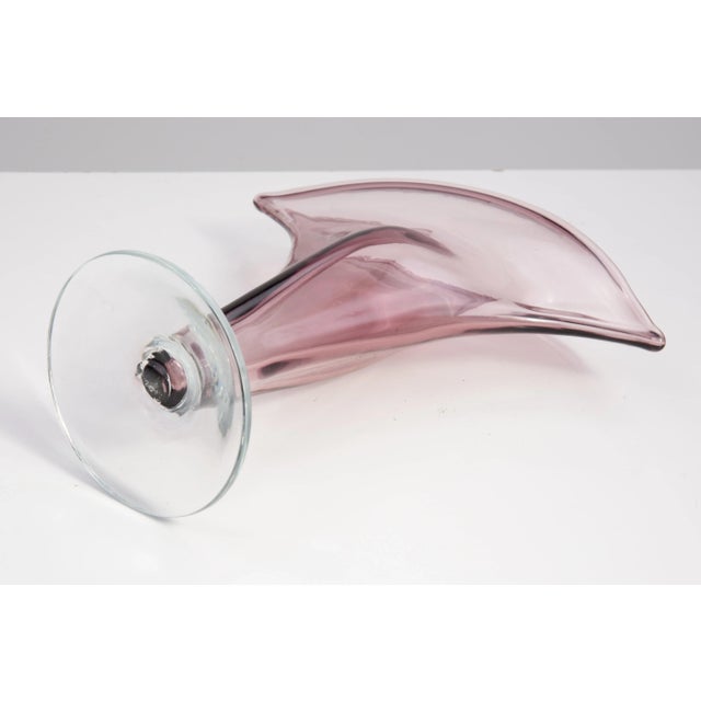 Blenko Art Glass Fan Vase Handcraft Amethyst Purple Clear Footed Base Model 872 For Sale - Image 11 of 12