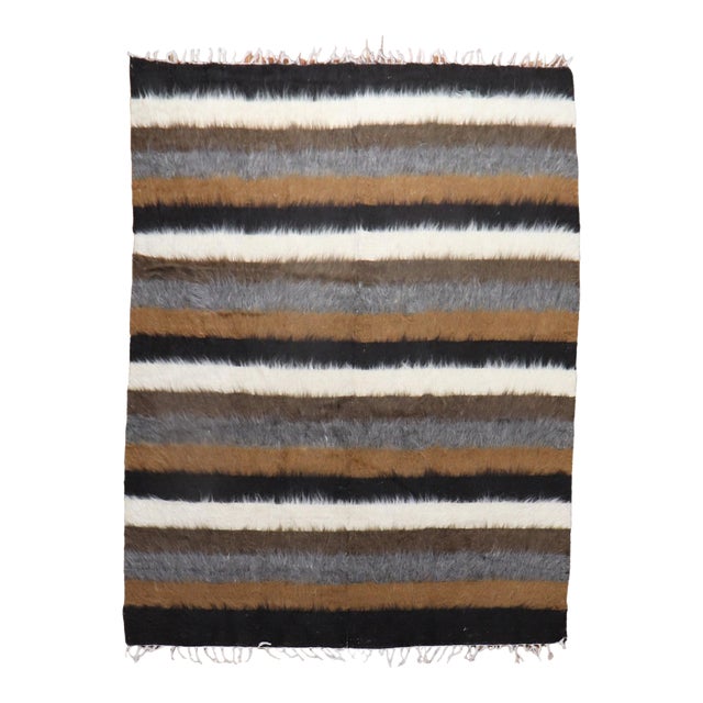 Early 21st Century Striped Turkish Mohair Rug - 5'3" x 6'7" For Sale