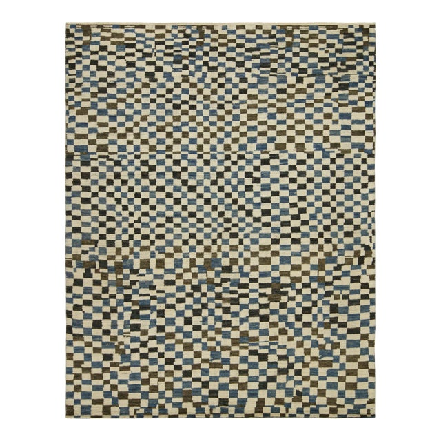 Rug & Kilim’s Moroccan Style Rug in White, Blue and Brown - 6'x9' For Sale