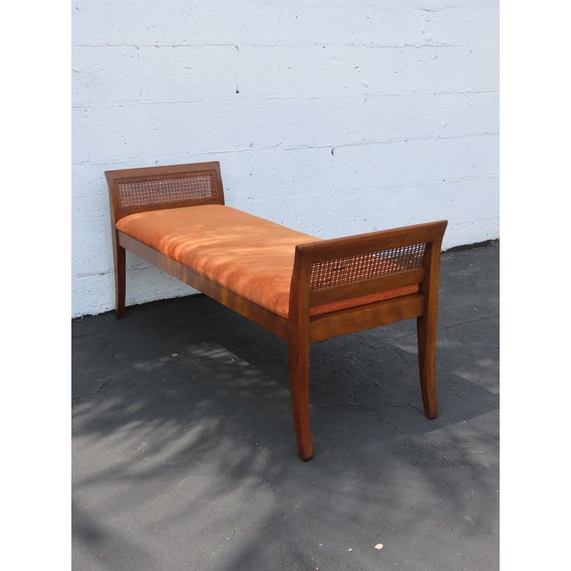 Mid Century Modern Caned Long Upholstered Window Hall End of Bed Bench 6636 For Sale - Image 14 of 15