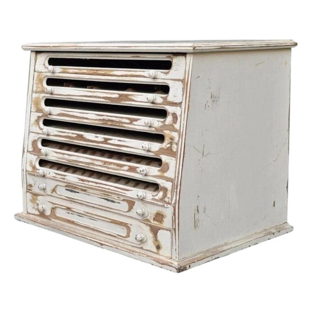 Antique French Country Distress Painted Sewing Thread Spool Chest Cabinet For Sale